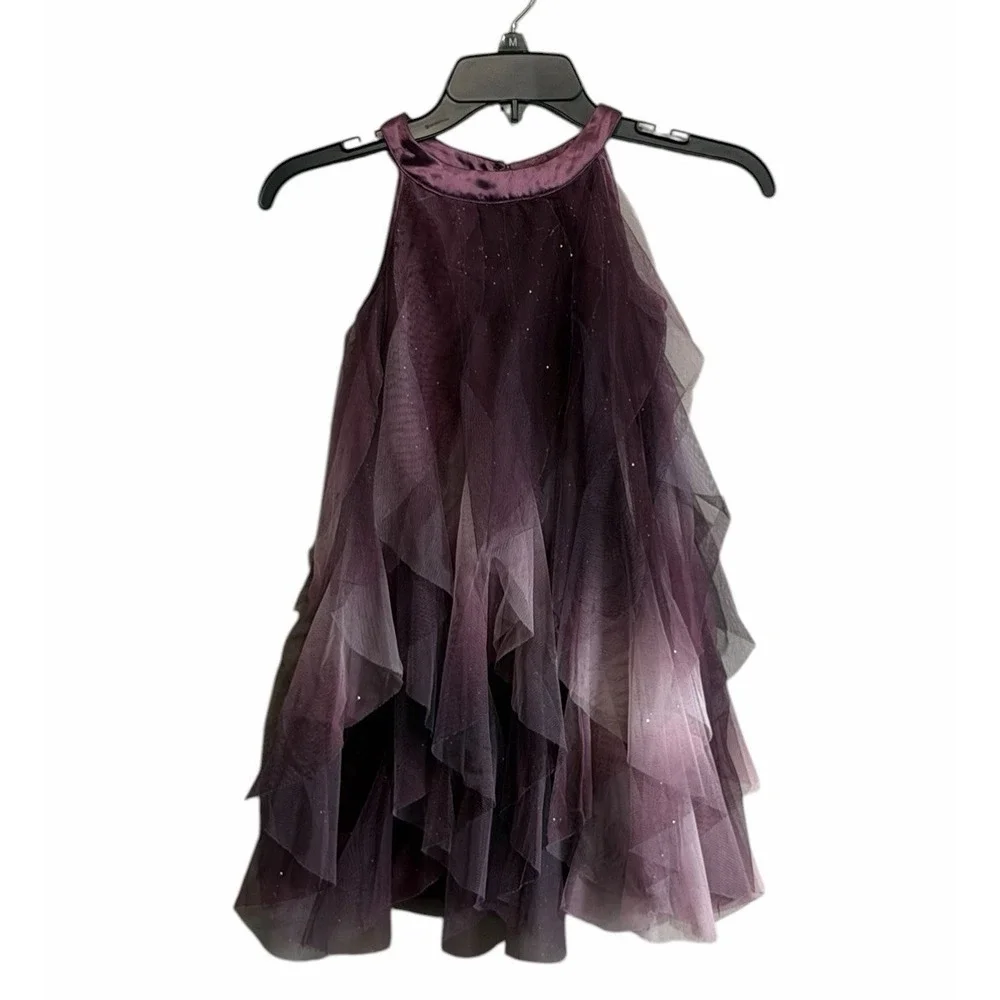 Lilt Girls Sz 6X Purple Pink Shimmery Party Dress Ombre Cascading Ruffle Tulle